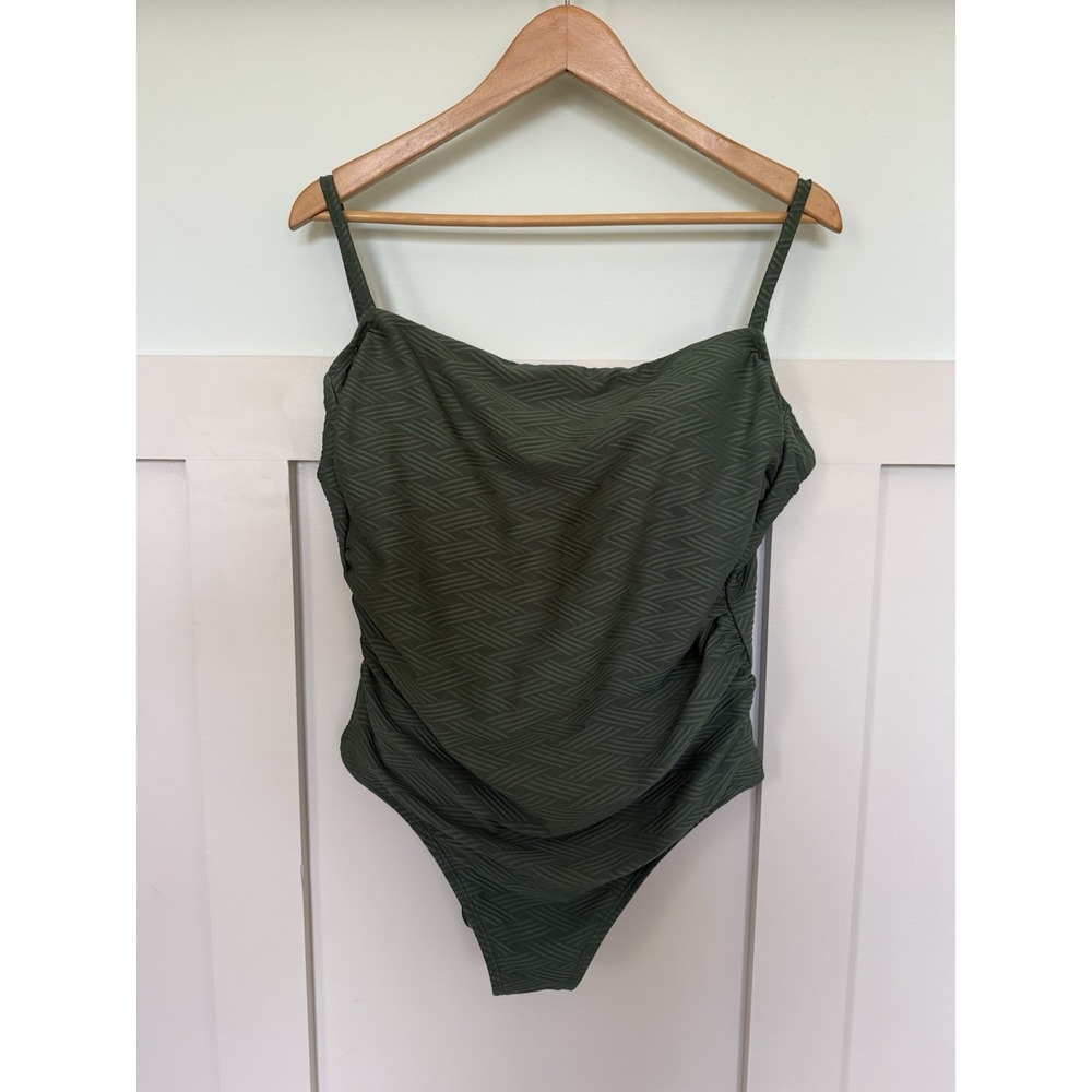 Kona Sol One Piece Textured Swim Suit XL Green Adjustable‎ Tie Back Built In Bra